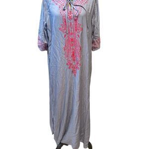 Unbranded Women's Blue Caftan Dress Boho Embroidered Long 3/4 Sleeve One Size